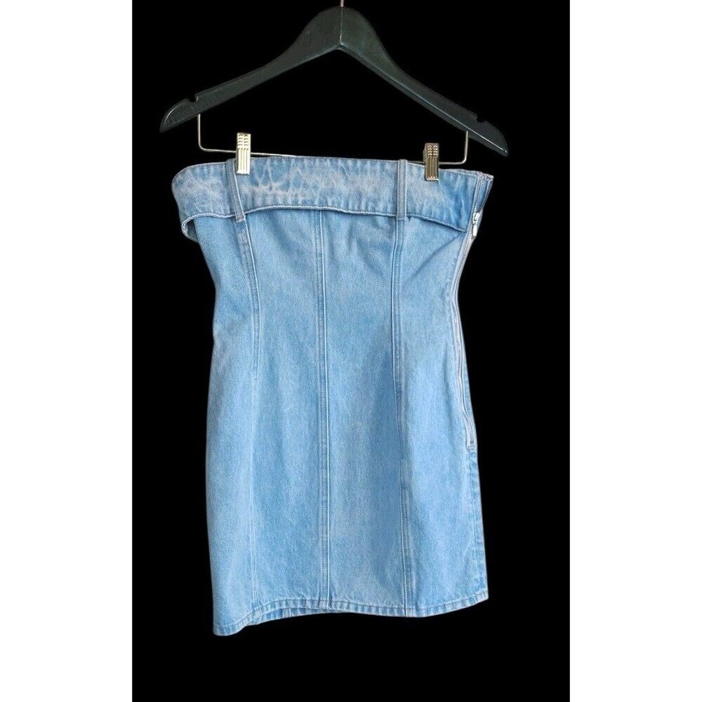 Meshki Teddi Light Wash Denim Strapless Mini Dress Womens Small Side Zip